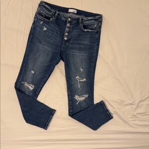 Vervet Mid-Rise Skinny Distressed Button Jean